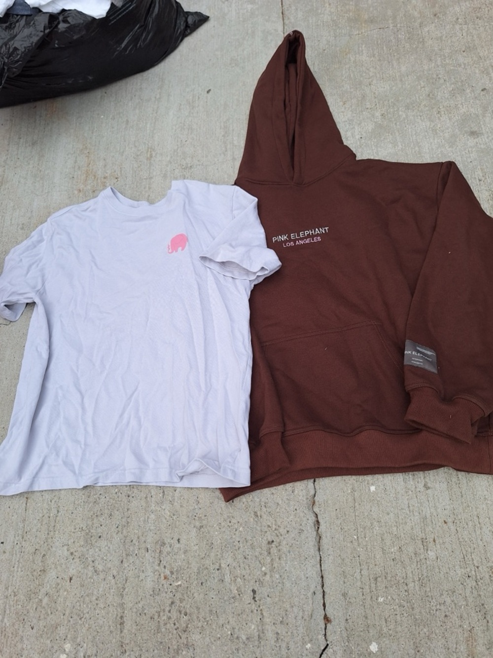 Pink elephant Kids Brown Hoodie & White Tee Set